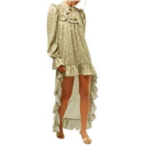 NWT WeWoreWhat Exaggerated Hi-Low Long Sleeve Cottagecore Dress Green Floral XS